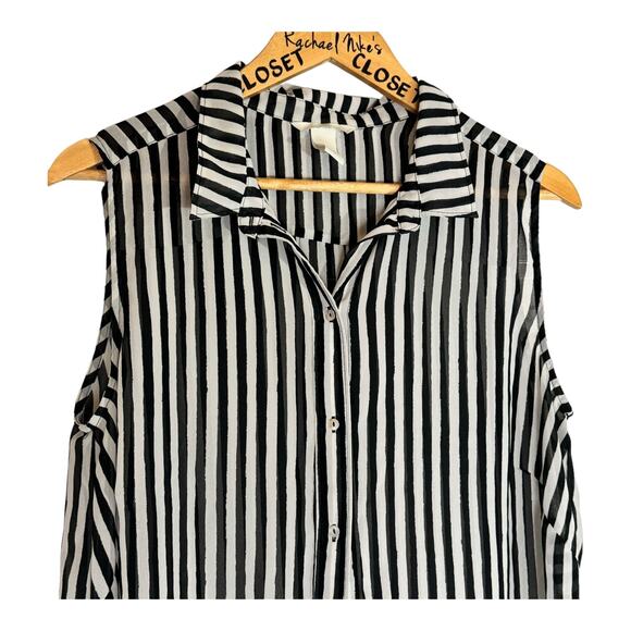 H&M Long Black/White Beatle Juice Button Down Top Shirt 14 Xlarge - Picture 5 of 5